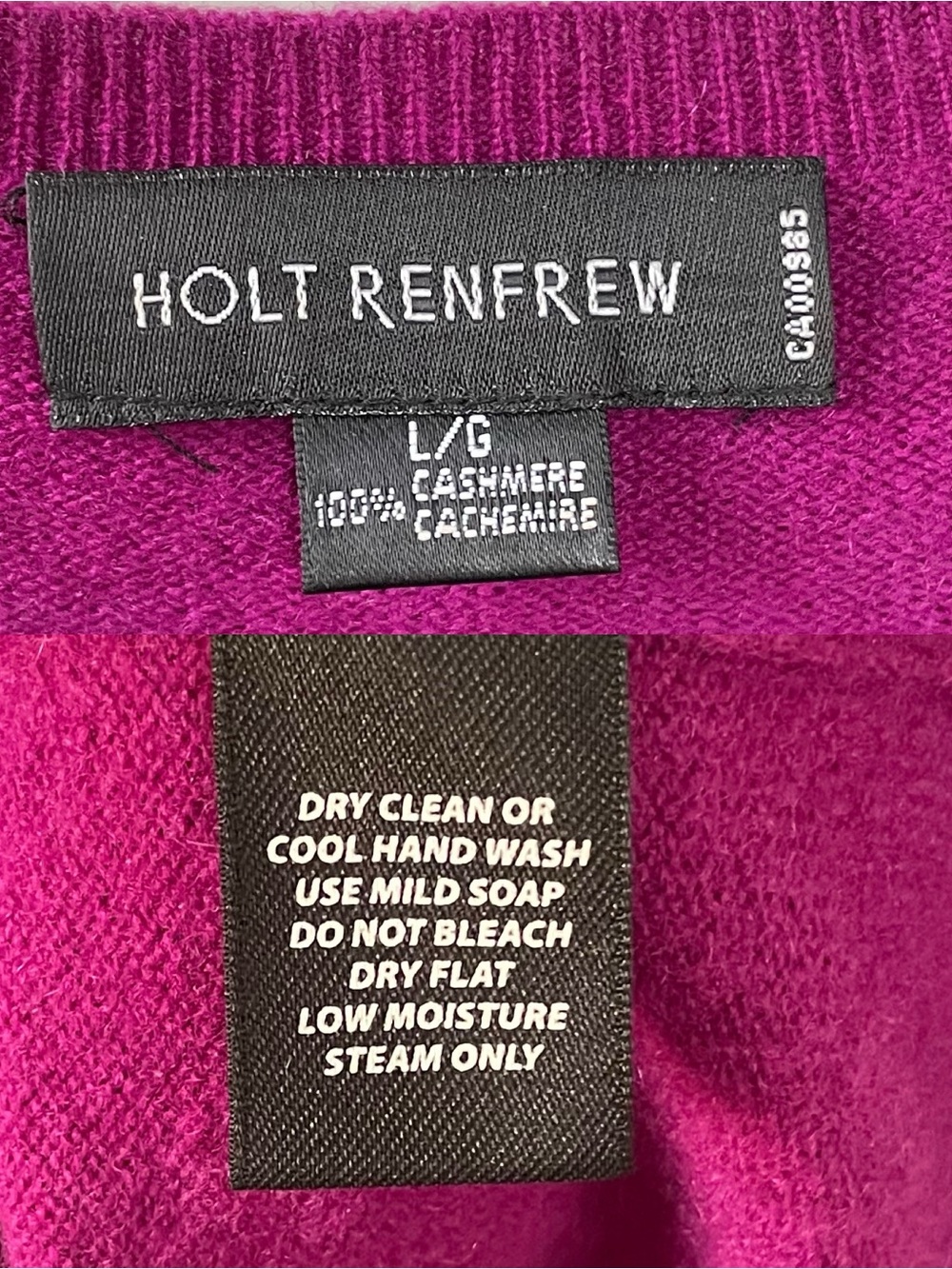 HOLT RENFREW Cashmere Crewneck Button Cardigan Sweater Magenta Purple L - Picture 8 of 8
